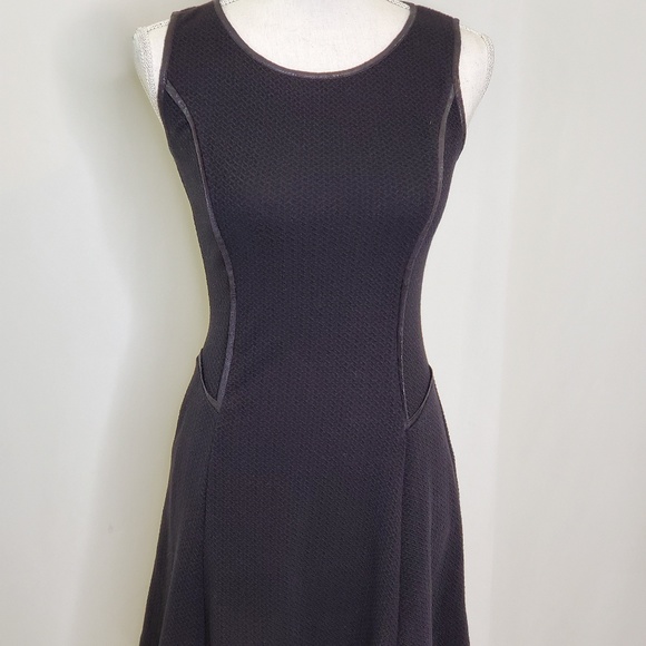Leather Trim Waffle Weave Knit Short  Dress - Picture 3 of 8
